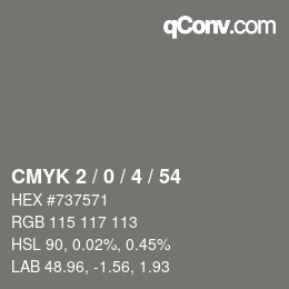 Code couleur: CMYK 2 / 0 / 4 / 54 | qconv.com