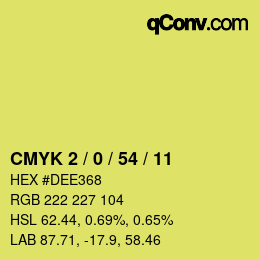 Code couleur: CMYK 2 / 0 / 54 / 11 | qconv.com