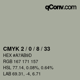 カラーコード: CMYK 2 / 0 / 8 / 33 | qconv.com