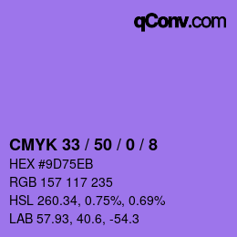 Code couleur: CMYK 33 / 50 / 0 / 8 | qconv.com