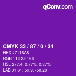 Code couleur: CMYK 33 / 87 / 0 / 34 | qconv.com