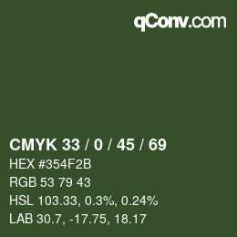 Color code: CMYK 33 / 0 / 45 / 69 | qconv.com