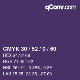 Color code: CMYK 30 / 52 / 0 / 60 | qconv.com