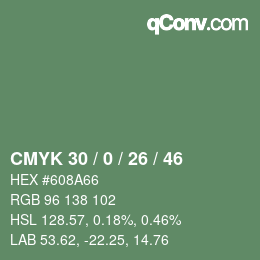 Code couleur: CMYK 30 / 0 / 26 / 46 | qconv.com