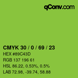 Code couleur: CMYK 30 / 0 / 69 / 23 | qconv.com