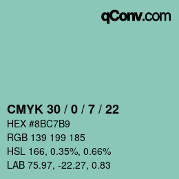 Color code: CMYK 30 / 0 / 7 / 22 | qconv.com