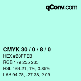 カラーコード: CMYK 30 / 0 / 8 / 0 | qconv.com