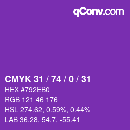 Code couleur: CMYK 31 / 74 / 0 / 31 | qconv.com