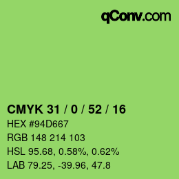 カラーコード: CMYK 31 / 0 / 52 / 16 | qconv.com