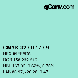 カラーコード: CMYK 32 / 0 / 7 / 9 | qconv.com