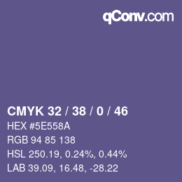 カラーコード: CMYK 32 / 38 / 0 / 46 | qconv.com