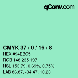 カラーコード: CMYK 37 / 0 / 16 / 8 | qconv.com