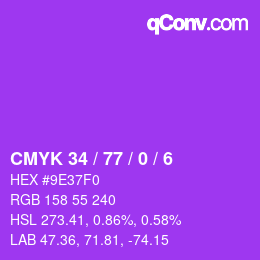 Code couleur: CMYK 34 / 77 / 0 / 6 | qconv.com