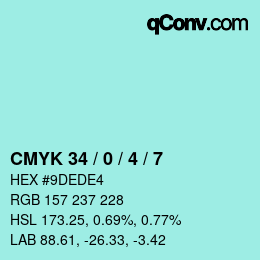 カラーコード: CMYK 34 / 0 / 4 / 7 | qconv.com