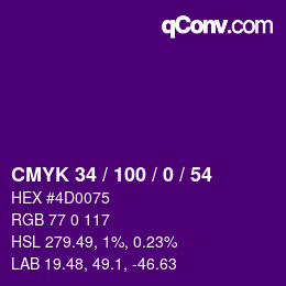 Farbcode: CMYK 34 / 100 / 0 / 54 | qconv.com