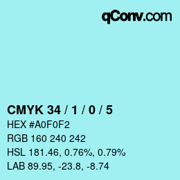 カラーコード: CMYK 34 / 1 / 0 / 5 | qconv.com