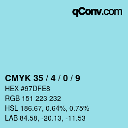 カラーコード: CMYK 35 / 4 / 0 / 9 | qconv.com