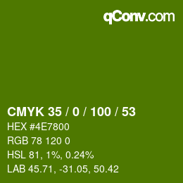 Código de color: CMYK 35 / 0 / 100 / 53 | qconv.com