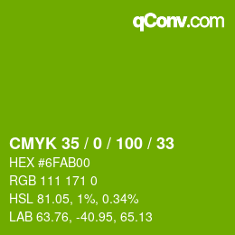 Color code: CMYK 35 / 0 / 100 / 33 | qconv.com