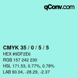 Code couleur: CMYK 35 / 0 / 5 / 5 | qconv.com