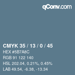 Code couleur: CMYK 35 / 13 / 0 / 45 | qconv.com