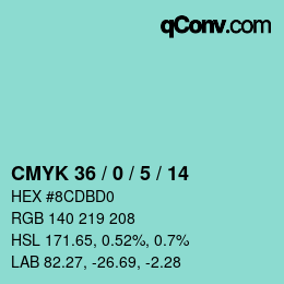 Color code: CMYK 36 / 0 / 5 / 14 | qconv.com