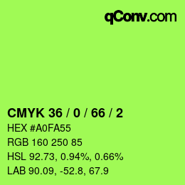 Code couleur: CMYK 36 / 0 / 66 / 2 | qconv.com