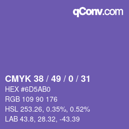 Color code: CMYK 38 / 49 / 0 / 31 | qconv.com