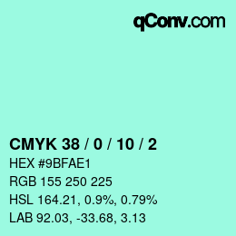 Code couleur: CMYK 38 / 0 / 10 / 2 | qconv.com