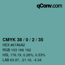 Farbcode: CMYK 38 / 0 / 2 / 35 | qconv.com