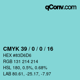 Code couleur: CMYK 39 / 0 / 0 / 16 | qconv.com