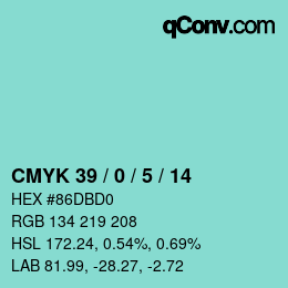 カラーコード: CMYK 39 / 0 / 5 / 14 | qconv.com