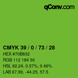 Farbcode: CMYK 39 / 0 / 73 / 28 | qconv.com