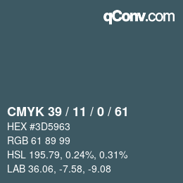 Code couleur: CMYK 39 / 11 / 0 / 61 | qconv.com