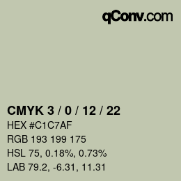 Code couleur: CMYK 3 / 0 / 12 / 22 | qconv.com