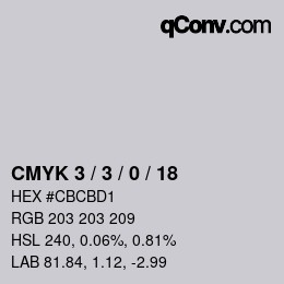 カラーコード: CMYK 3 / 3 / 0 / 18 | qconv.com