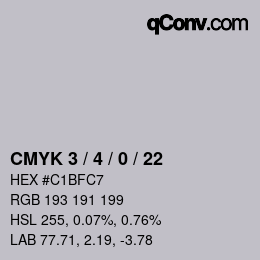 カラーコード: CMYK 3 / 4 / 0 / 22 | qconv.com