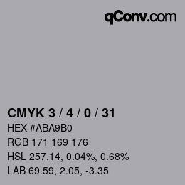 Farbcode: CMYK 3 / 4 / 0 / 31 | qconv.com