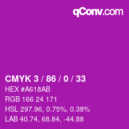 Code couleur: CMYK 3 / 86 / 0 / 33 | qconv.com