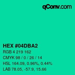 カラーコード: HEX #04DBA2 | qconv.com