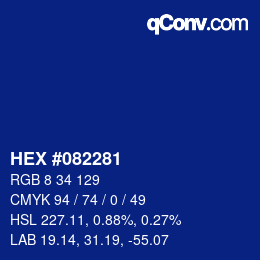 Code couleur: HEX #082281 | qconv.com