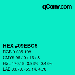 Farbcode: HEX #09EBC6 | qconv.com