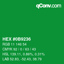 カラーコード: HEX #0B9236 | qconv.com