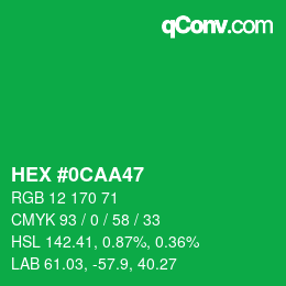 Farbcode: HEX #0CAA47 | qconv.com