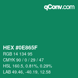 Farbcode: HEX #0E865F | qconv.com