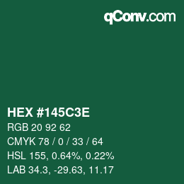 Farbcode: HEX #145C3E | qconv.com