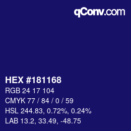 Code couleur: HEX #181168 | qconv.com