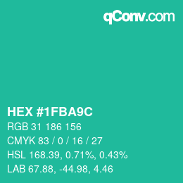 Código de color: HEX #1FBA9C | qconv.com