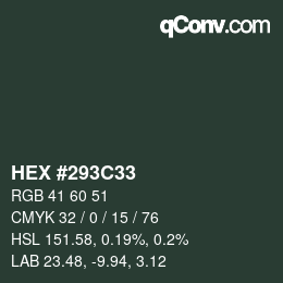 Code couleur: HEX #293C33 | qconv.com