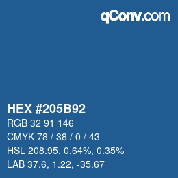 Farbcode: HEX #205B92 | qconv.com